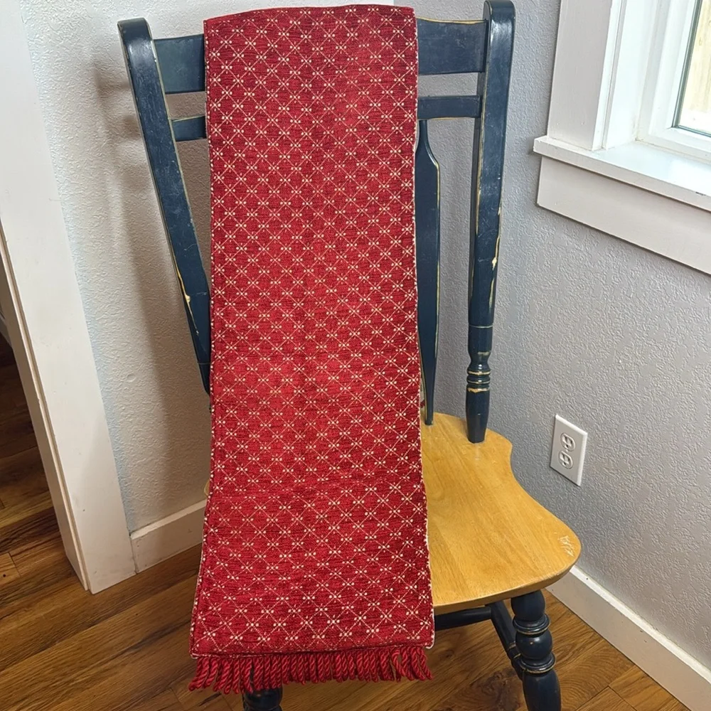 Table Runner Holiday Christmas Cardinal Bird Fringe Cottagecore Farmhouse Decor